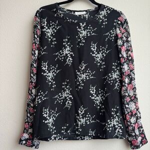 $298 EQUIPMENT Liam 100% Silk Crepe Blouse FLORAL Elevated Bloom Top Size Small